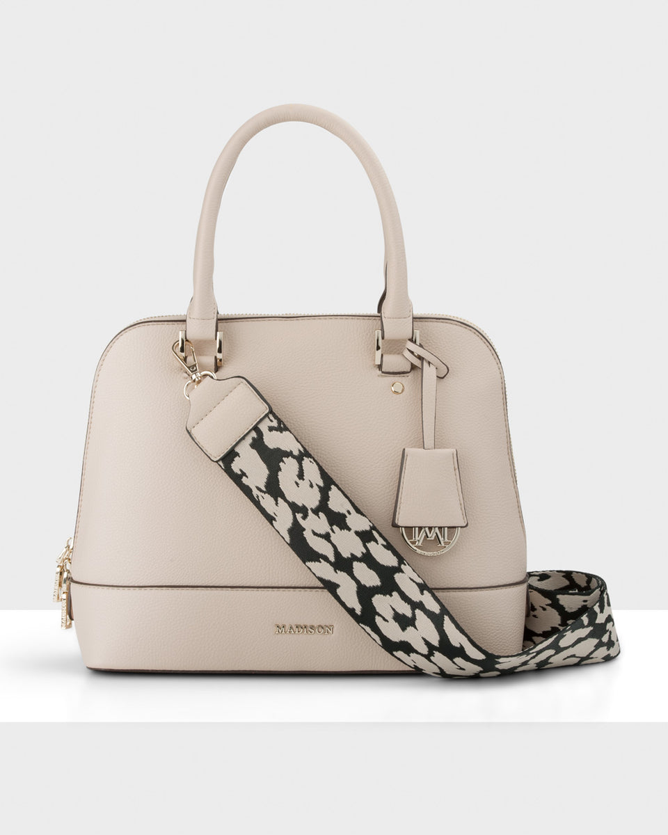 Madison Grace Medium Dome Satchel Bag + Leopard Strap - Nude + Black &  Stone – Madison Accessories