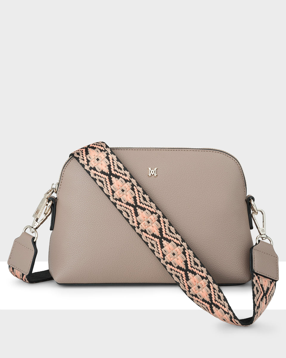 Madison Sophie Curve Top Crossbody Bag + Aztec Bag Strap Taupe + Taupe Peach Black Madison