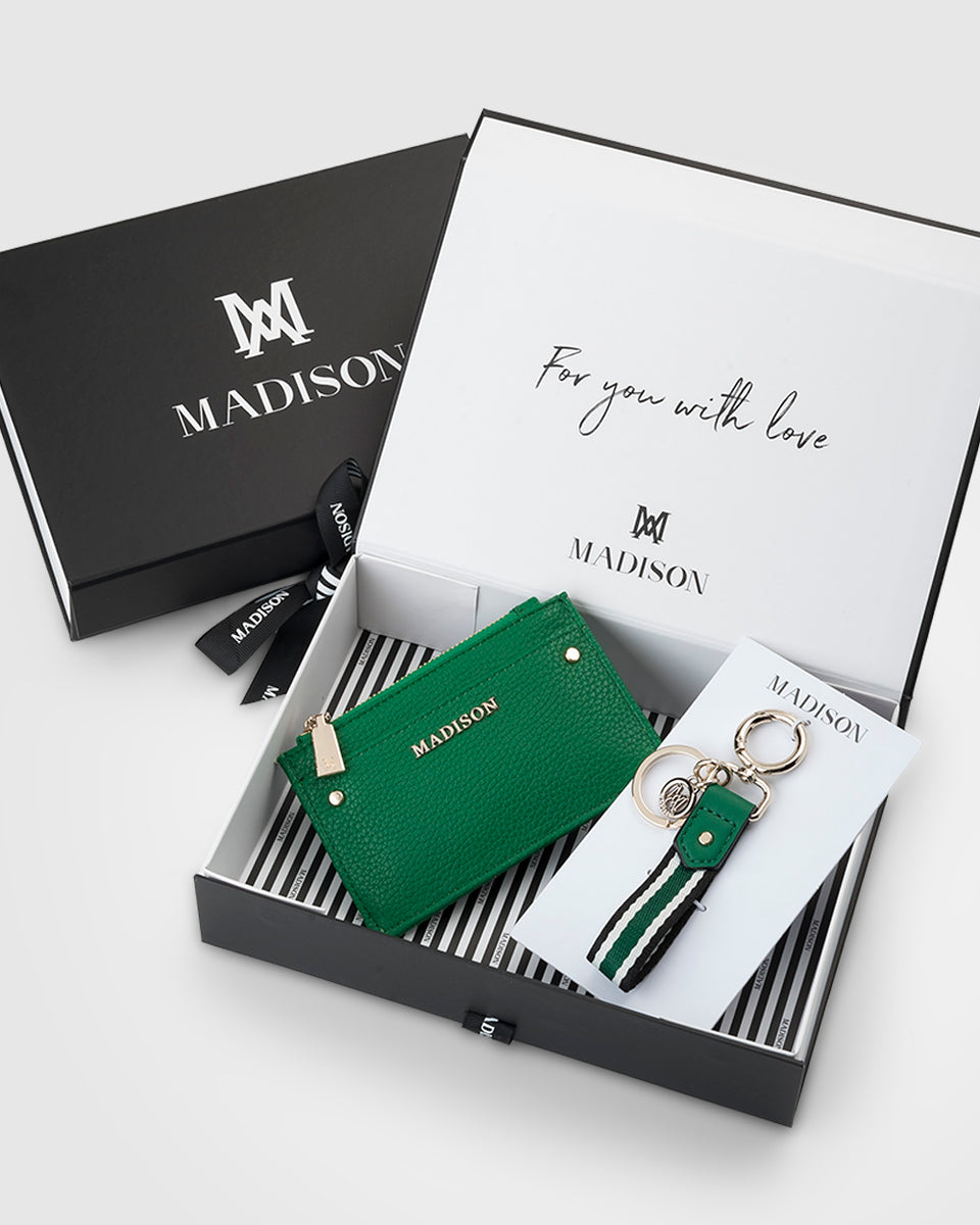 Madison Cardholder Wallet & Stripe Keychain Giftbox - Green + Stripe ...