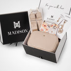 Monica 5 Piece Giftbox - Crossbody Bag, Monogram Bag Strap, Cardholder, Keychain & Personalisation Charm