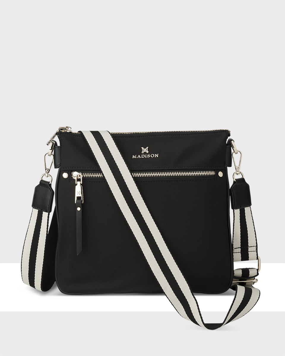 Madison Renee Nylon Zip Top 2 Compartment Crossbody Bag + Stripe Bag ...