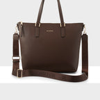 Inga Large Zip Top Tote Bag with Laptop Pocket + Monogram Bag Strap