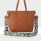 Inga Large Zip Top Tote Bag with Laptop Pocket + Leopard Bag Strap