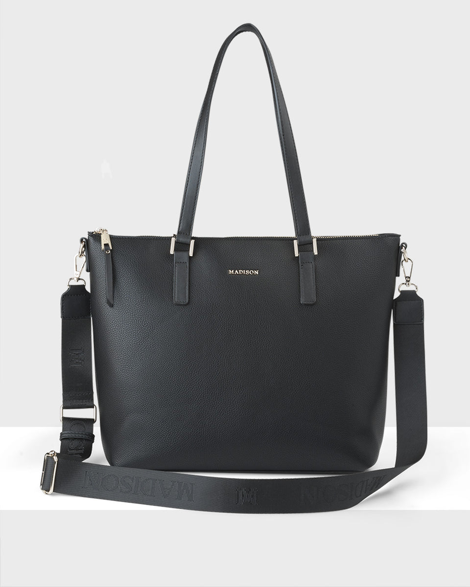 Madison Inga Large Zip Top Tote Bag with Laptop Pocket + Monogram Bag ...