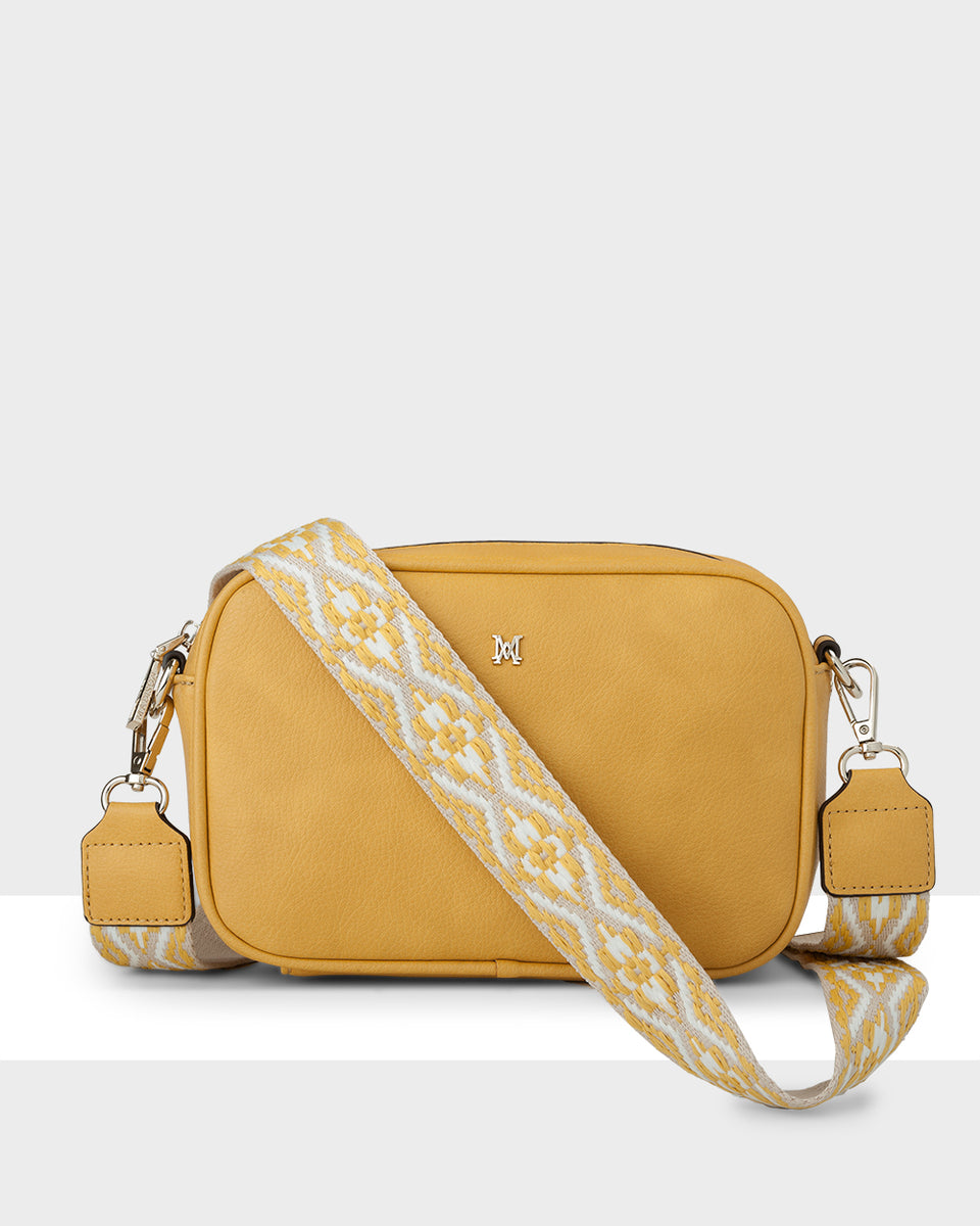 Madison Monica Camera Crossbody Bag & Aztec Bag Strap in Lt Tan & Black & Browns Madison