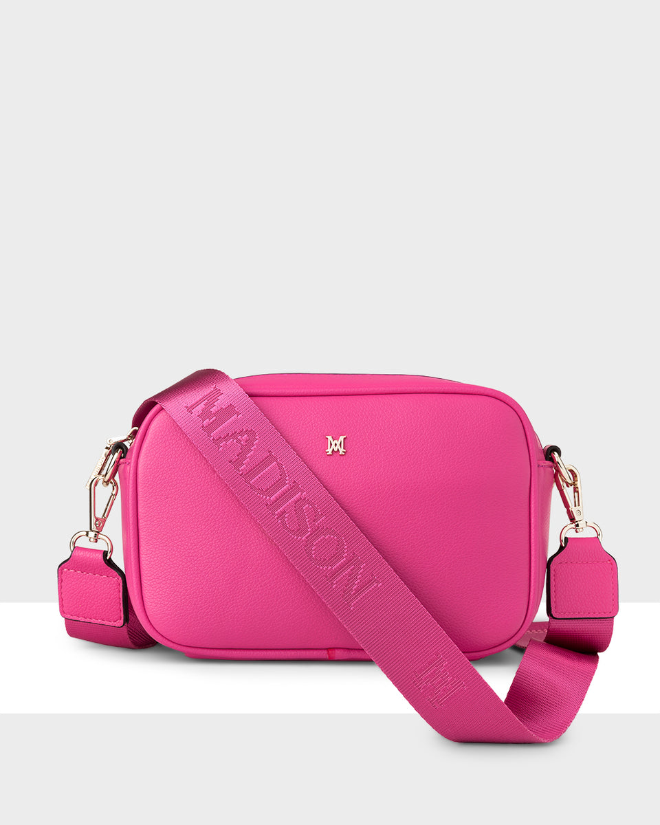 Madison Monica Camera Crossbody Bag + Monogram Bag Strap - Hot Pink ...