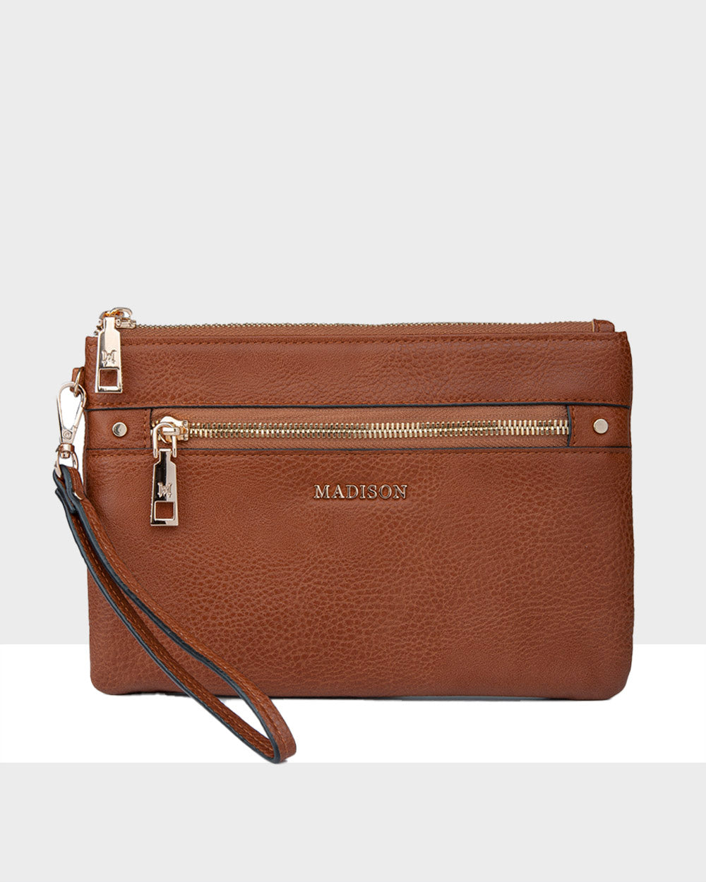 Madison Eliza Large Zip Pouch with Wrist Strap Dk Tan Madison