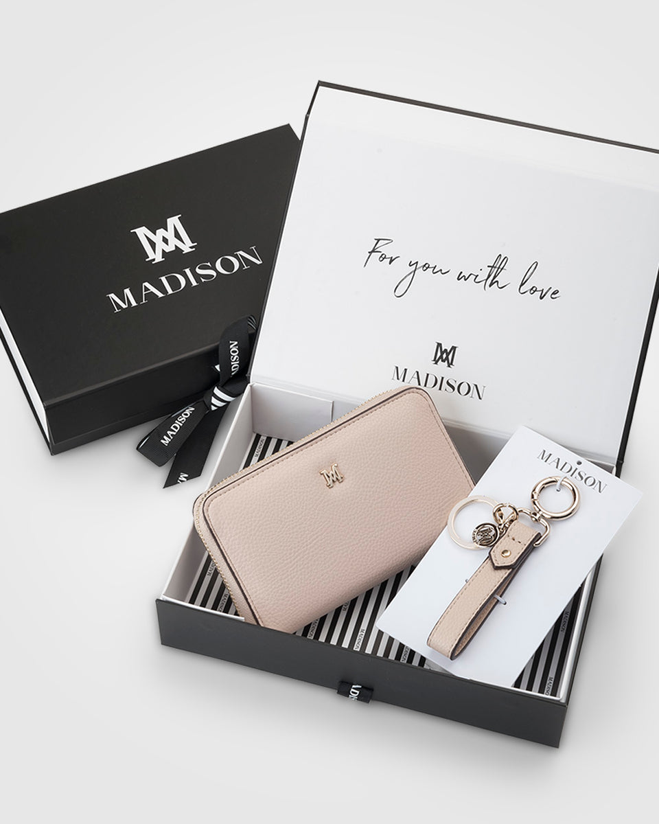 Madison Medium Wallet & Keychain Giftbox - Nude + Essential Keychain ...