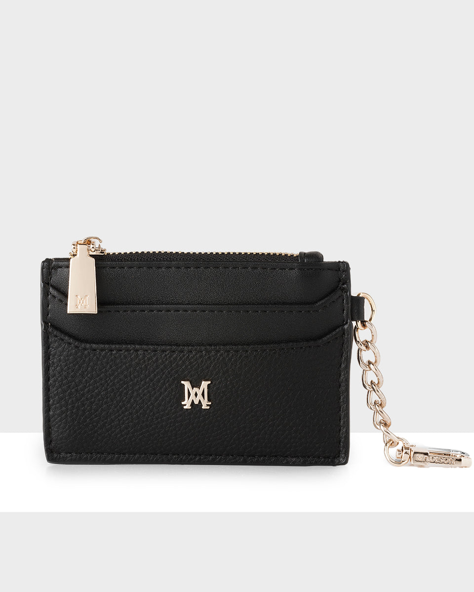 Madison Hannah Zip Card Case with Chain Clip - Black – Madison Accessories