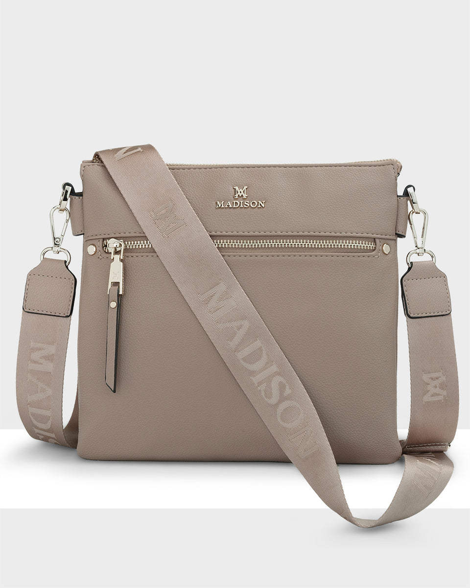 Madison Renee Zip Top 2 Compartment Crossbody Bag + Monogram Bag Strap ...