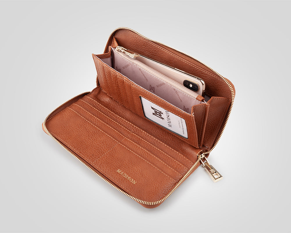 Madison Abigail Zip Around Open Style Clutch Wallet - Dk Tan – Madison ...