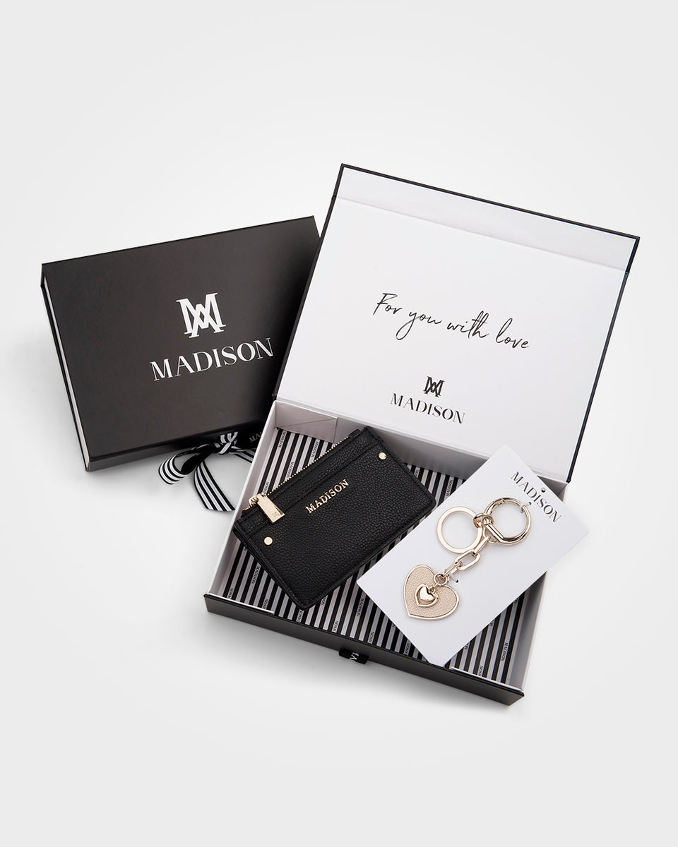 Madison Cardholder Wallet & Hearts Keychain Giftbox - Black – Madison ...