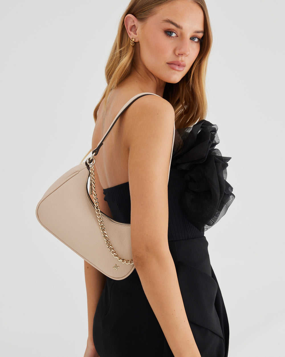 Madison Alina Small Zip Top Shoulder Bag with Monogram & Crossbody Strap -  Black + Black – Madison Accessories