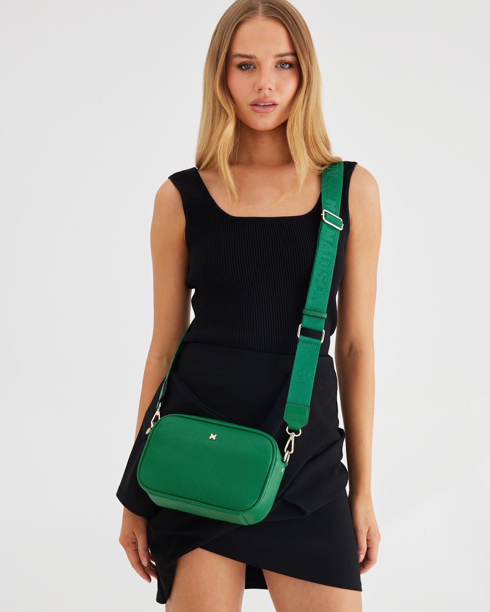 Madison Monica Camera Crossbody Bag + Monogram Bag Strap - Kelly Green ...