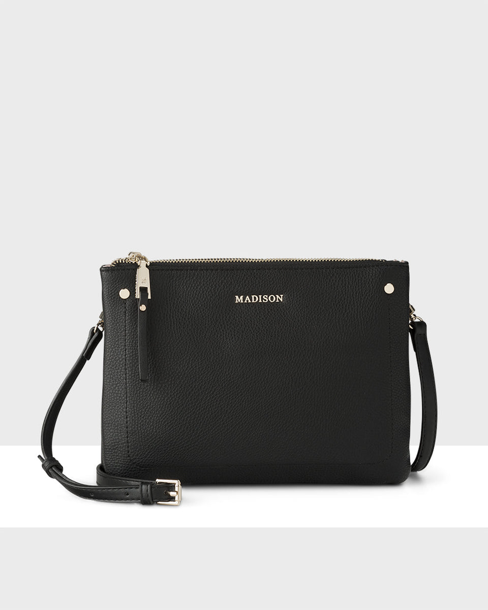 Madison Charlotte Double Zip Crossbody Bag - Black – Madison Accessories