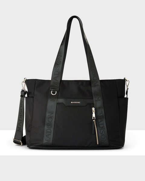Madison Anita Large Nylon Tote Bag with Monogram Webbing Strap