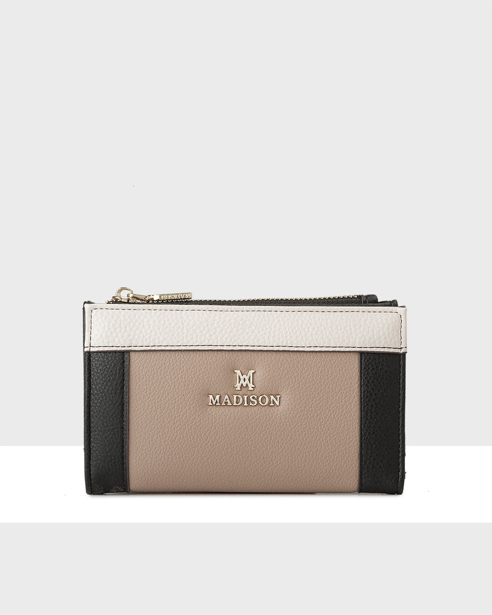 Madison Lexi Medium Bi-Fold Zip Wallet - Taupe / Stone / Black ...